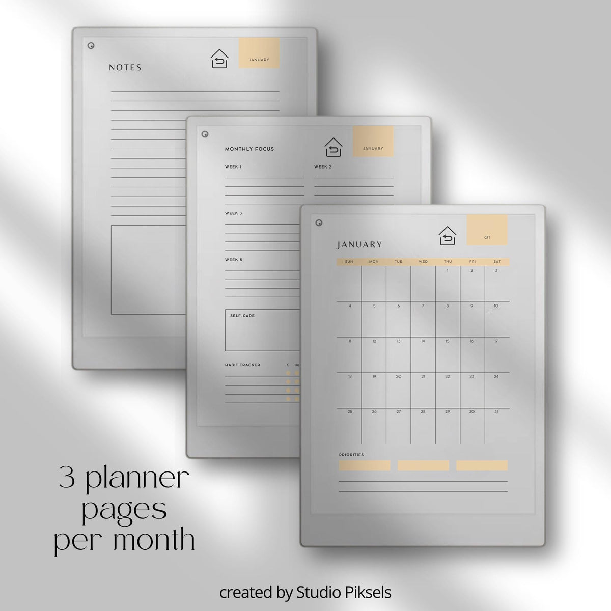 Stay organized throughout 2026 and 2027 with this hyperlinked monthly planner bundle for reMarkable Paper Pro. Designed for monthly planning, goal setting, habit tracking, and personal organization, this digital planner helps keep schedules, priorities, habits, and notes structured in one easy-to-use system.