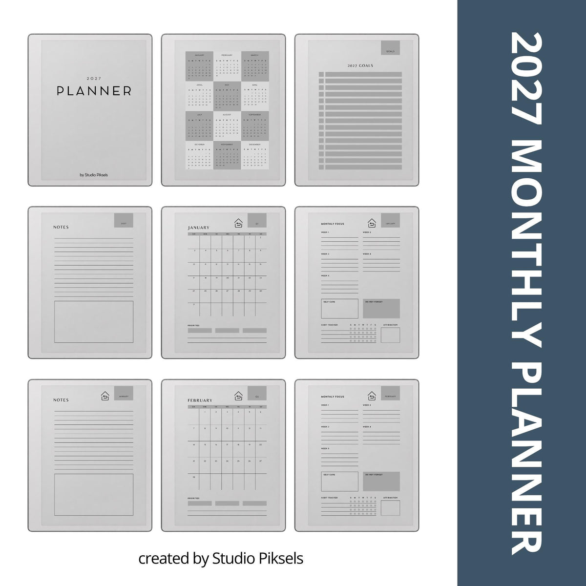 Stay organized throughout 2026 and 2027 with this hyperlinked monthly planner bundle for reMarkable Paper Pure. Also compatible with reMarkable 1 and reMarkable 2, this digital planner is designed for monthly planning, goal setting, habit tracking, and personal organization.