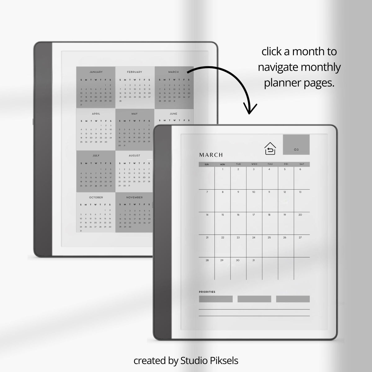 Stay organized throughout 2026 and 2027 with this hyperlinked monthly planner bundle for Kindle Scribe. Designed for monthly planning, goal setting, habit tracking, and personal organization, this digital planner helps keep schedules, priorities, habits, and notes structured in one easy-to-use system.