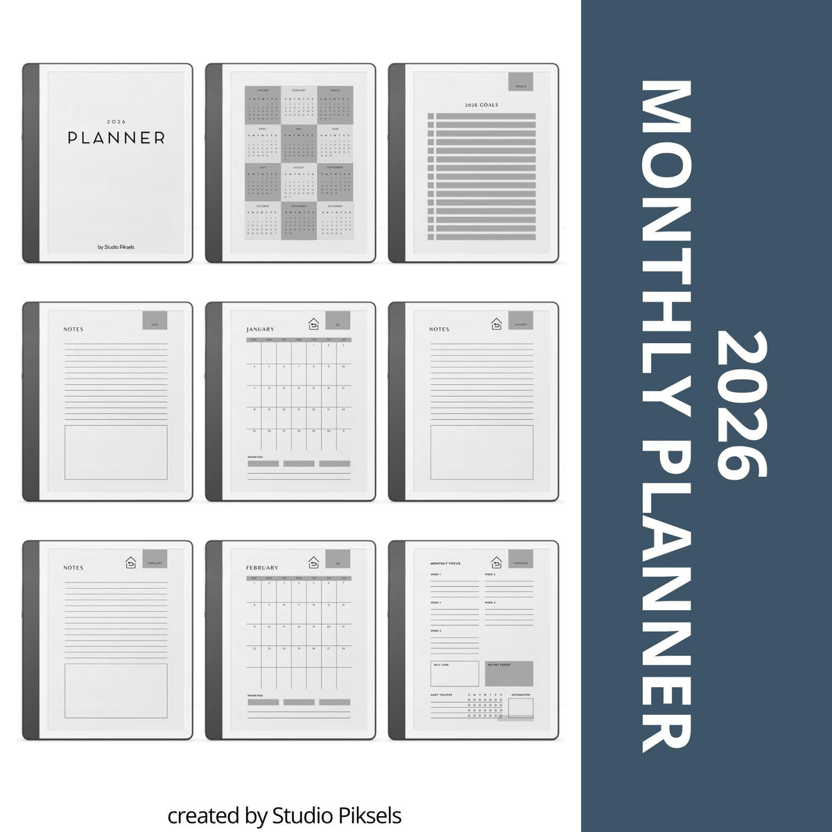 Stay organized throughout 2026 and 2027 with this hyperlinked monthly planner bundle for Kindle Scribe. Designed for monthly planning, goal setting, habit tracking, and personal organization, this digital planner helps keep schedules, priorities, habits, and notes structured in one easy-to-use system.