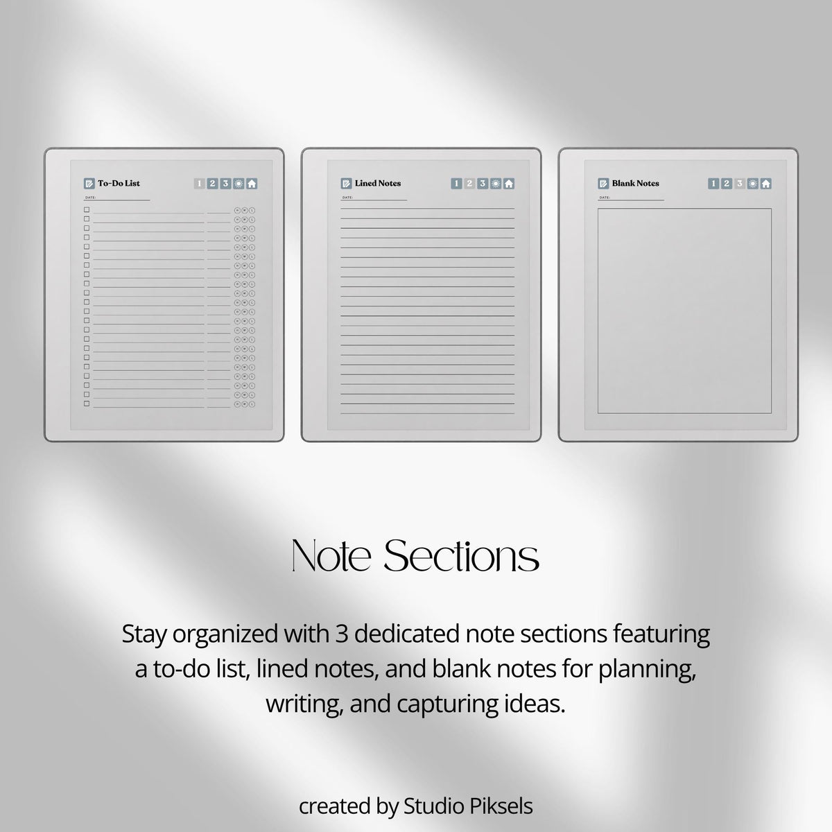 30-Day Morning Journal for reMarkable Paper Pure featuring 30 daily morning journal pages, to-do list, lined notes, blank notes, and gray monochrome hyperlinked navigation.