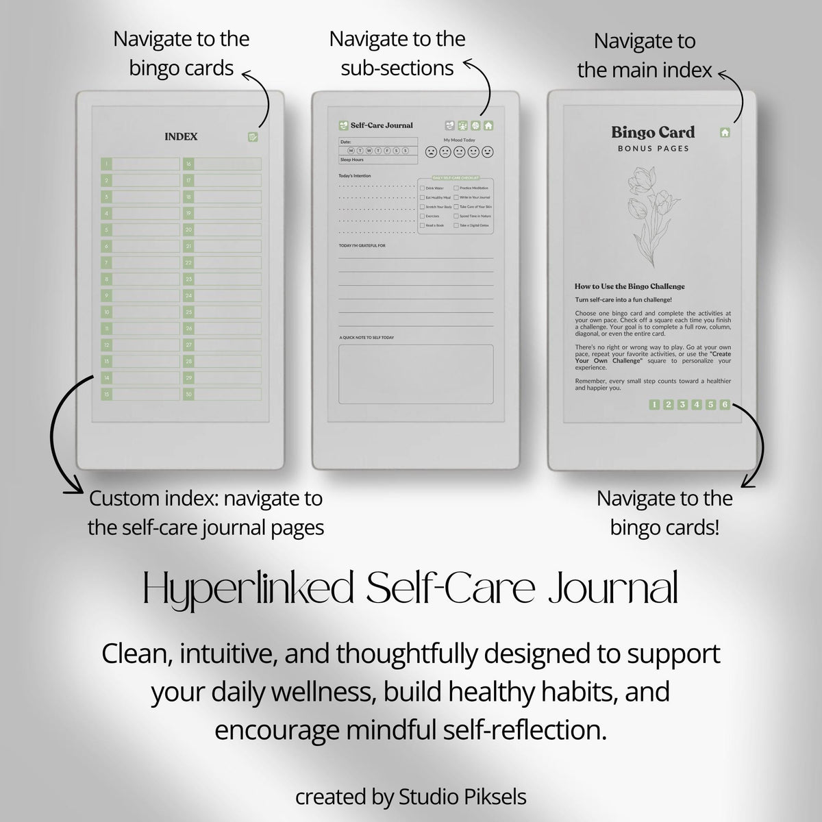 30-Day Self-Care Journal for reMarkable Paper Pro featuring daily self-care journal pages, habit trackers, brain dumps, and six bonus bingo cards