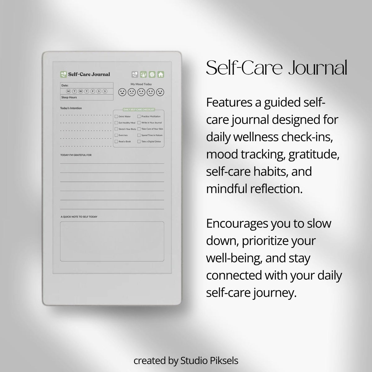 30-Day Self-Care Journal for reMarkable Paper Pro featuring daily self-care journal pages, habit trackers, brain dumps, and six bonus bingo cards