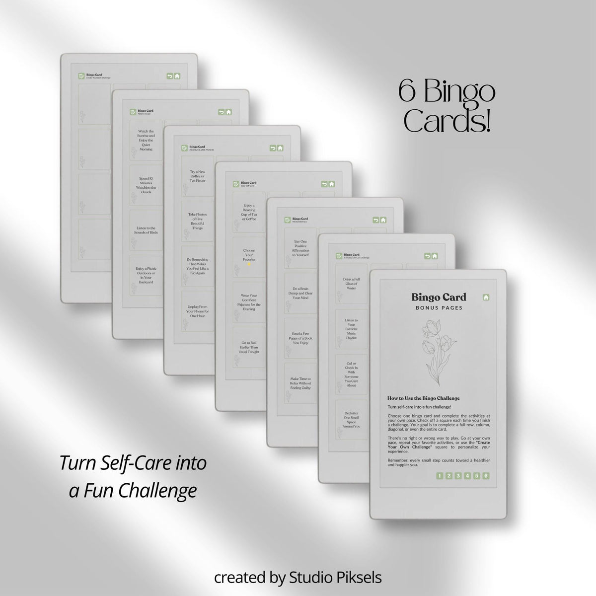 30-Day Self-Care Journal for reMarkable Paper Pro featuring daily self-care journal pages, habit trackers, brain dumps, and six bonus bingo cards