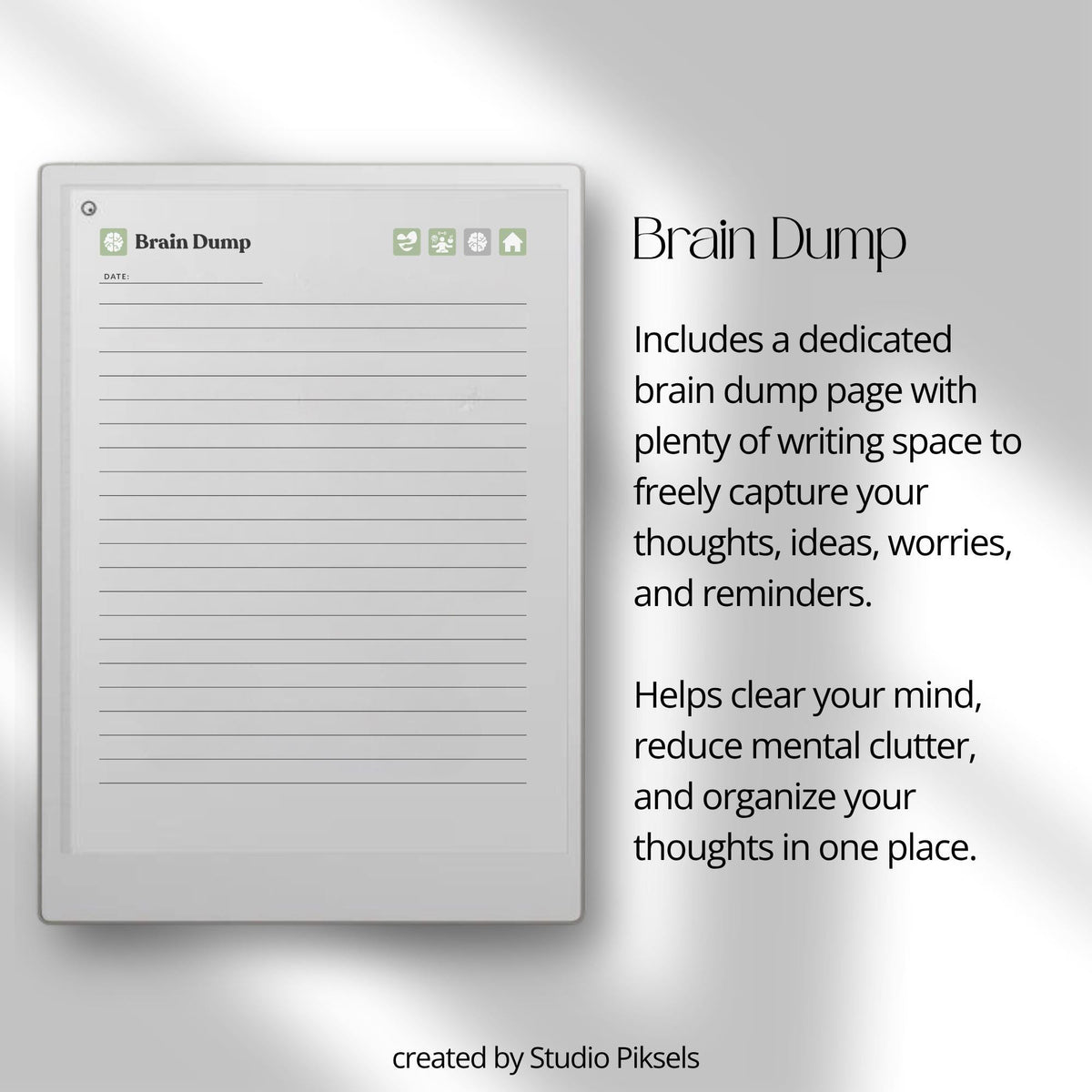 30-Day Self-Care Journal for reMarkable Paper Pro featuring daily self-care journal pages, habit trackers, brain dumps, and six bonus bingo cards