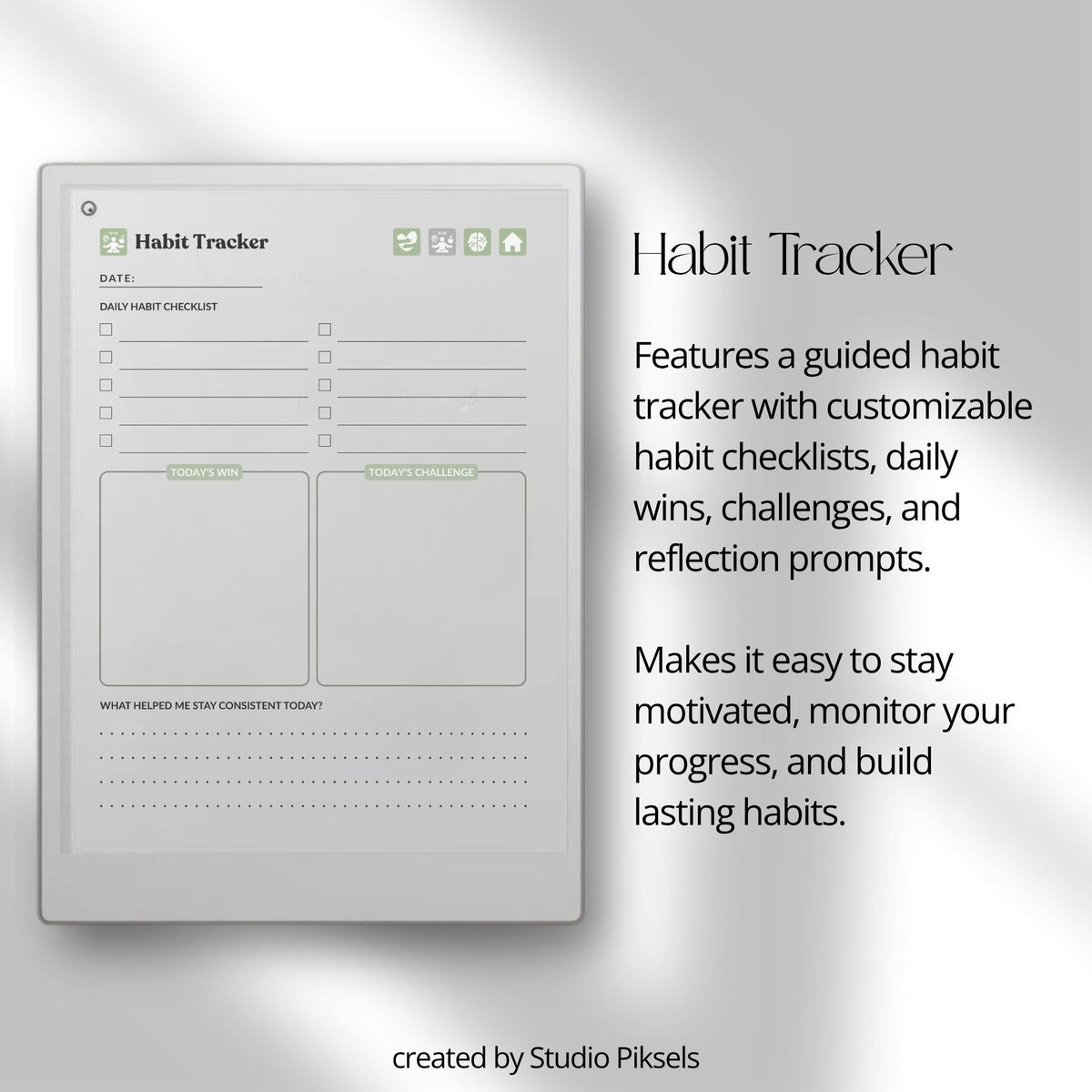 30-Day Self-Care Journal for reMarkable Paper Pro featuring daily self-care journal pages, habit trackers, brain dumps, and six bonus bingo cards