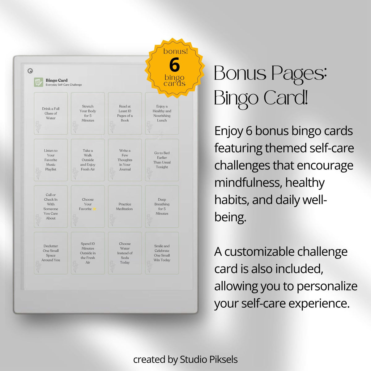 30-Day Self-Care Journal for reMarkable Paper Pro featuring daily self-care journal pages, habit trackers, brain dumps, and six bonus bingo cards