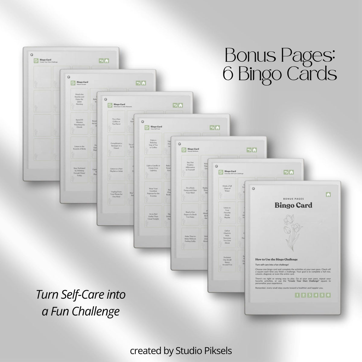30-Day Self-Care Journal for reMarkable Paper Pro featuring daily self-care journal pages, habit trackers, brain dumps, and six bonus bingo cards