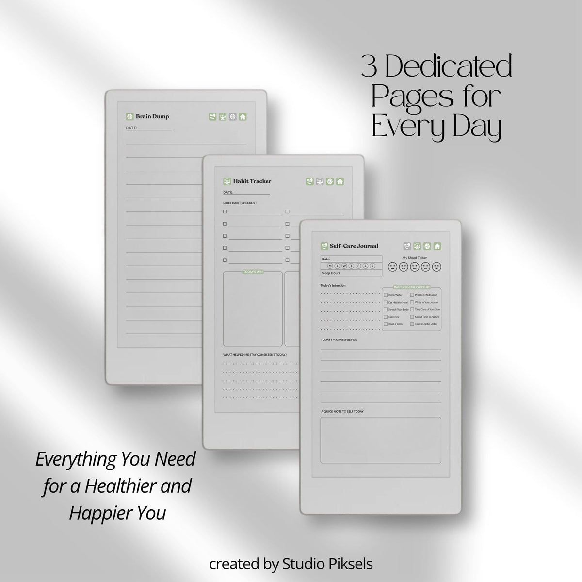 30-Day Self-Care Journal for reMarkable Paper Pro featuring daily self-care journal pages, habit trackers, brain dumps, and six bonus bingo cards