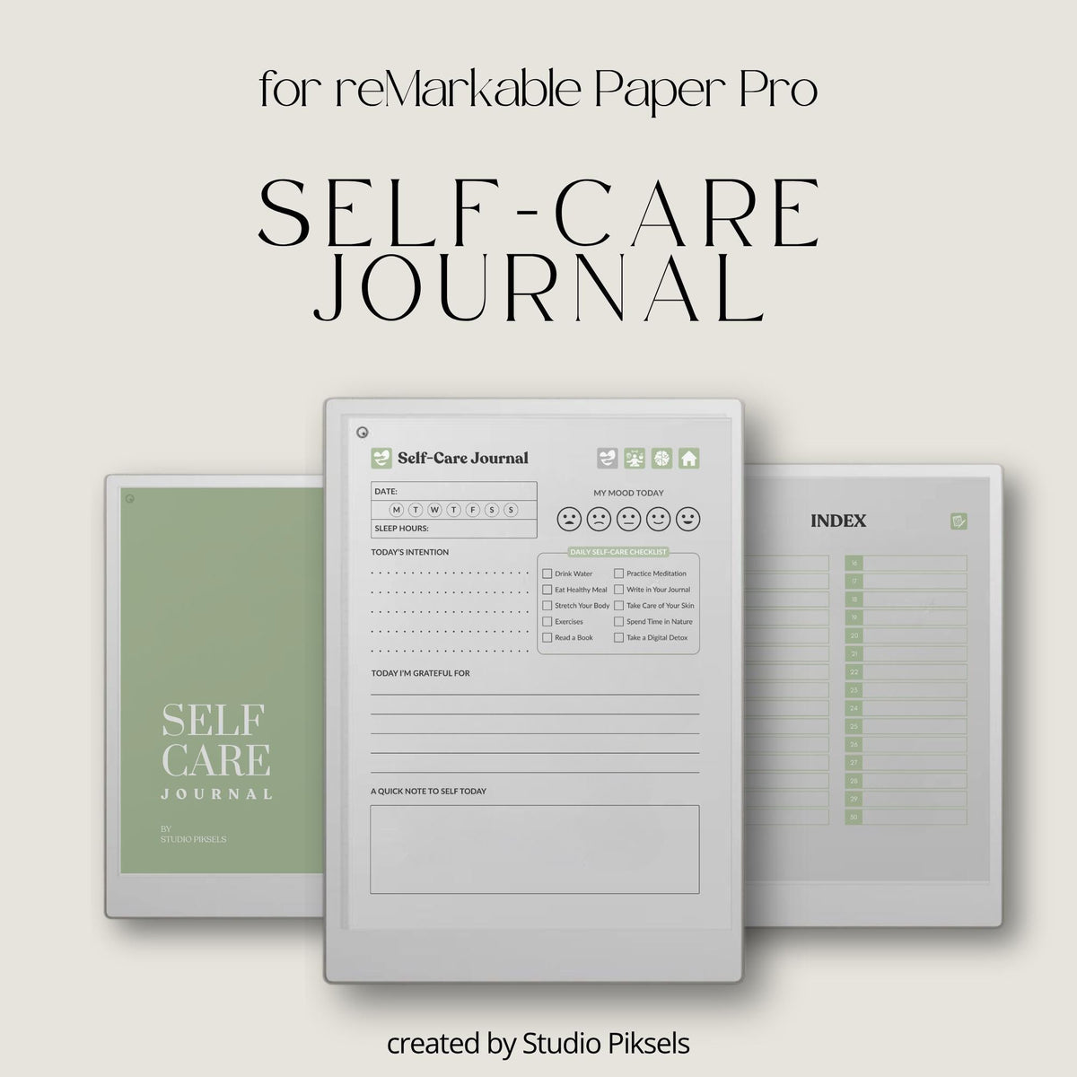 30-Day Self-Care Journal for reMarkable Paper Pro featuring daily self-care journal pages, habit trackers, brain dumps, and six bonus bingo cards