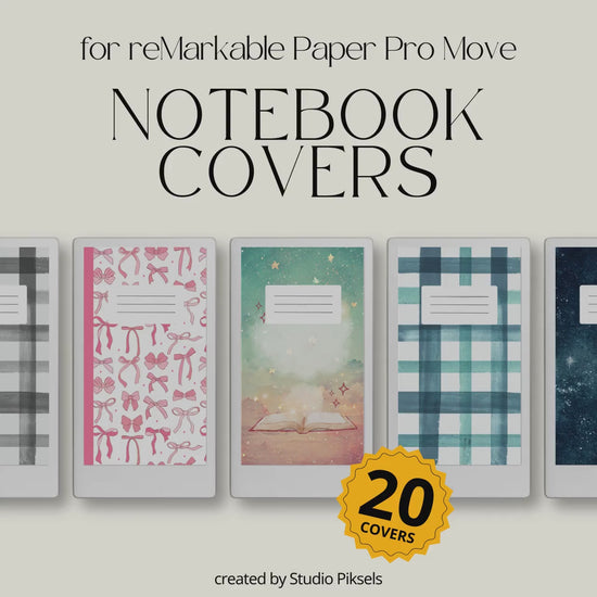 Mixed Pattern Notebook Cover Bundle for reMarkable Paper Pro Move: Digital Covers With Plaid, Celestial, and Whimsical Designs