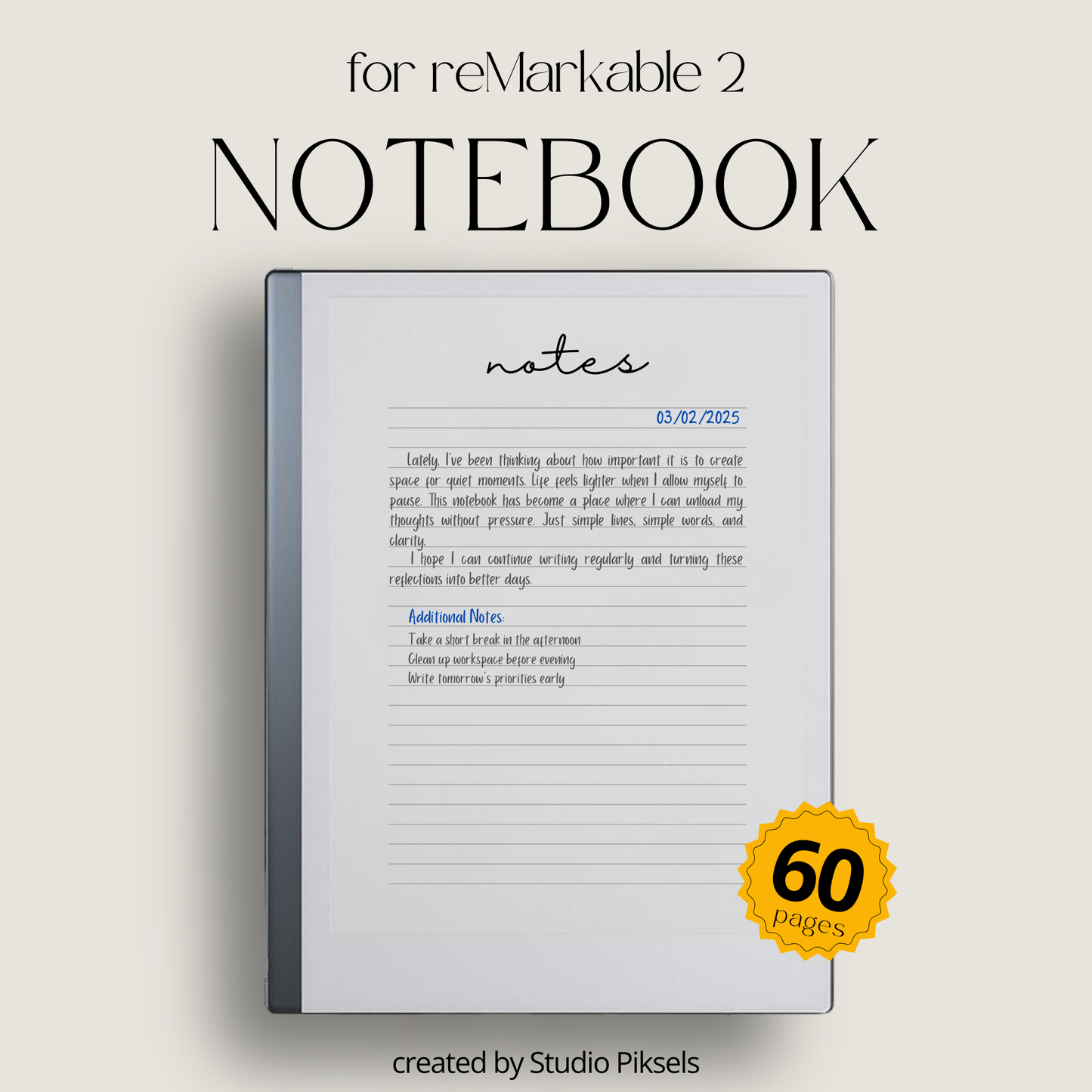 Minimalist Notebook With Lined Pages for reMarkable 2