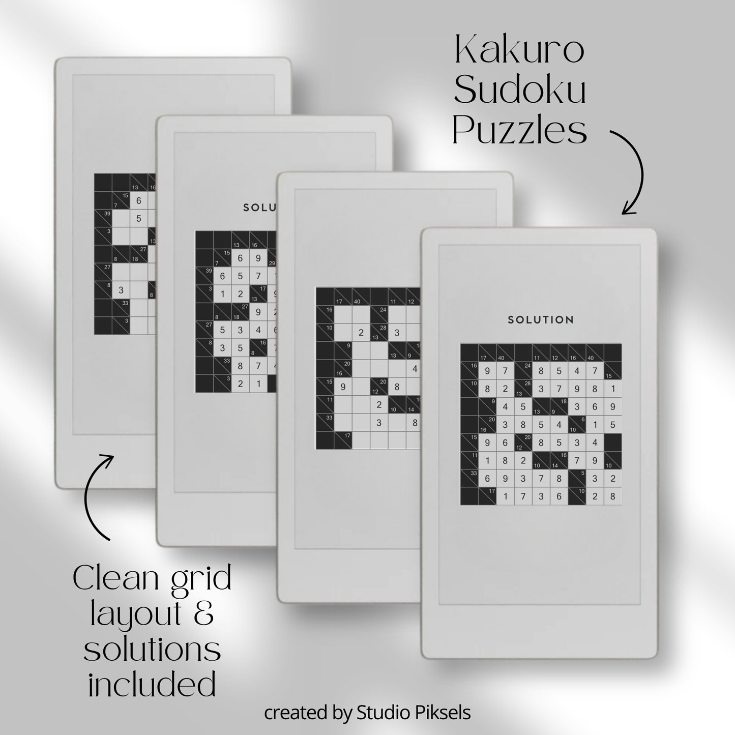 Puzzle Bundle PDF for reMarkable Paper Pro Move with Sudoku, Kakuro, maze puzzles, and logic games for brain training.