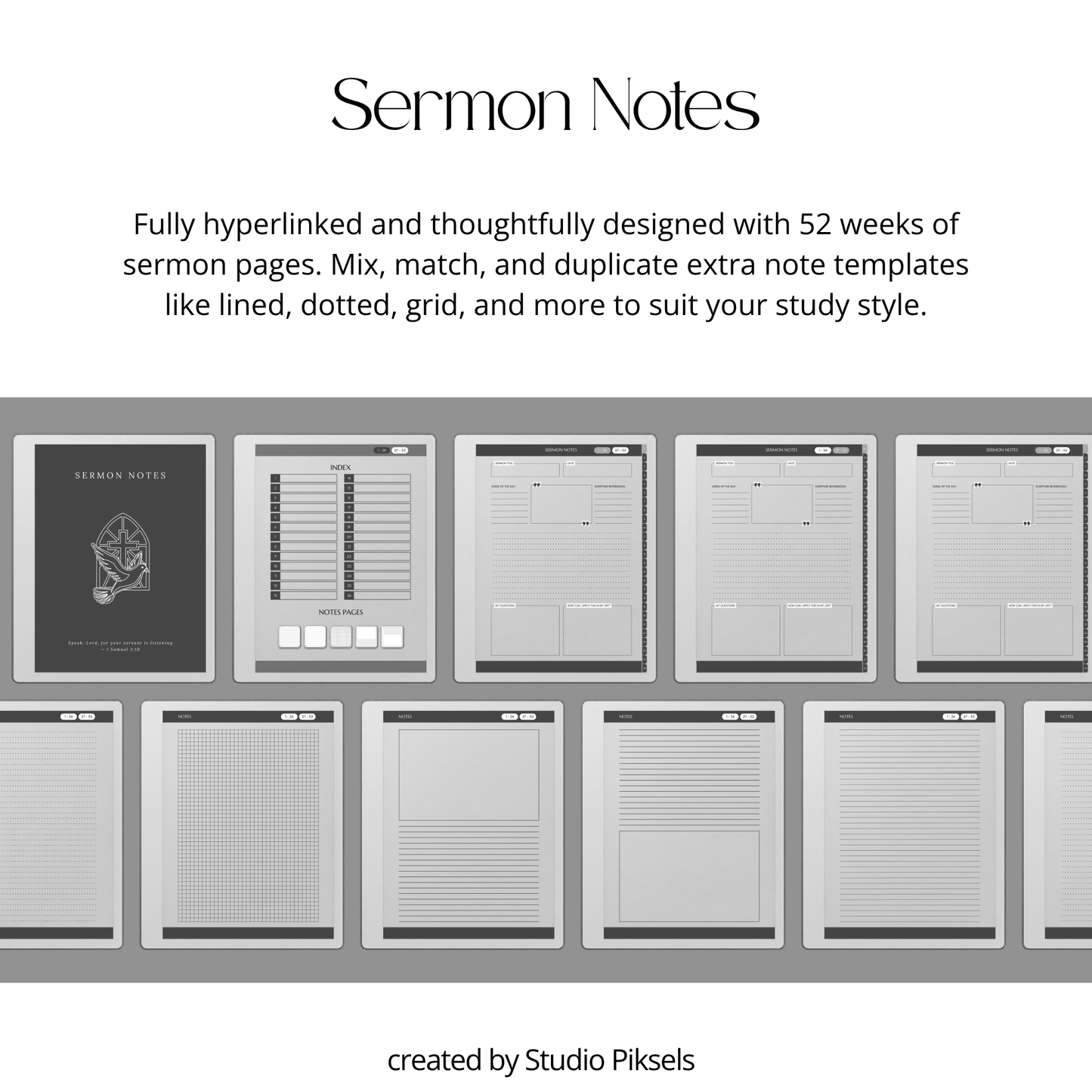 Bible Journal Bundle for reMarkable Paper Pure & reMarkable 2 with Bible study journals, sermon notes, prayer journal, devotion planner & hyperlinked templates.