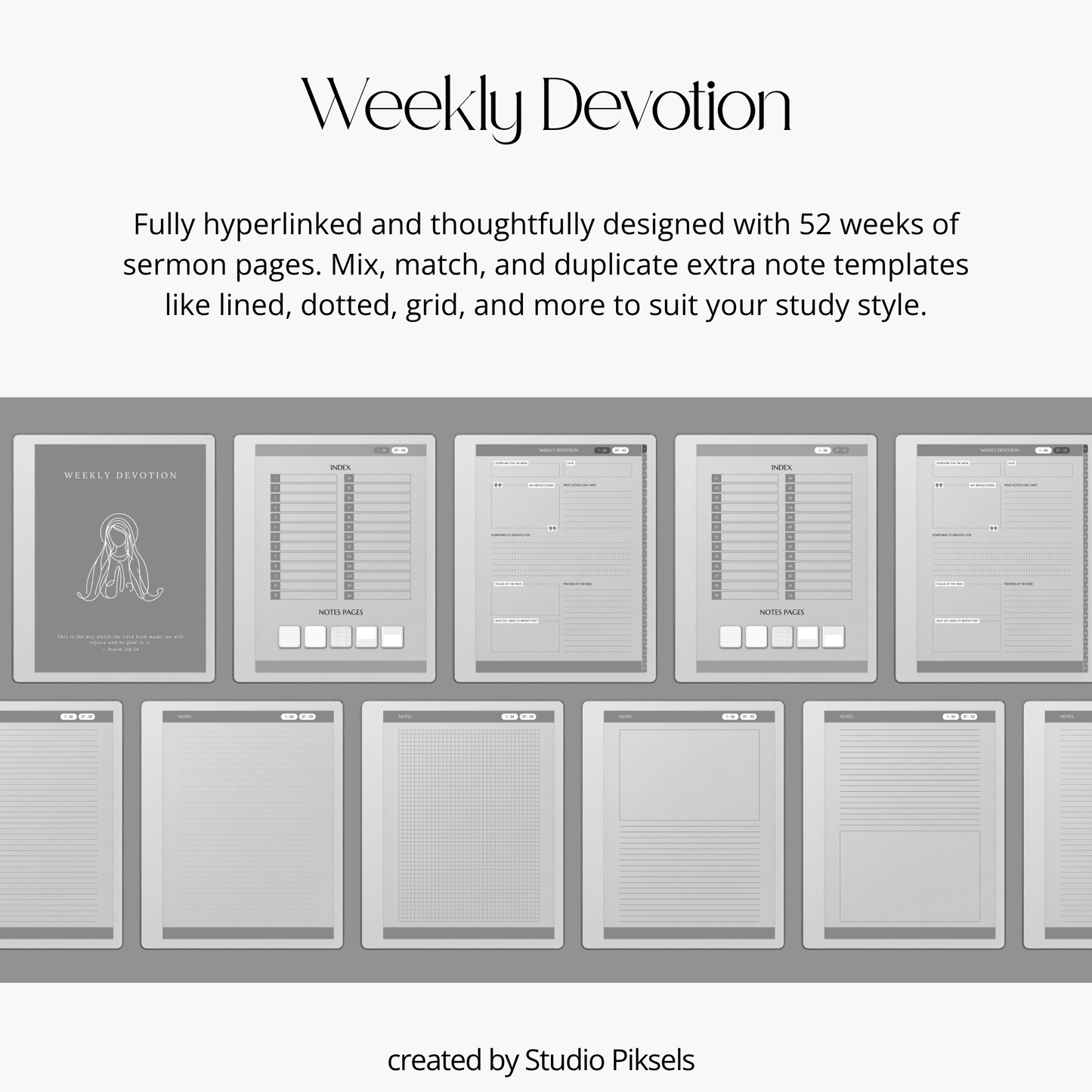 Bible Journal Bundle for reMarkable Paper Pure & reMarkable 2 with Bible study journals, sermon notes, prayer journal, devotion planner & hyperlinked templates.