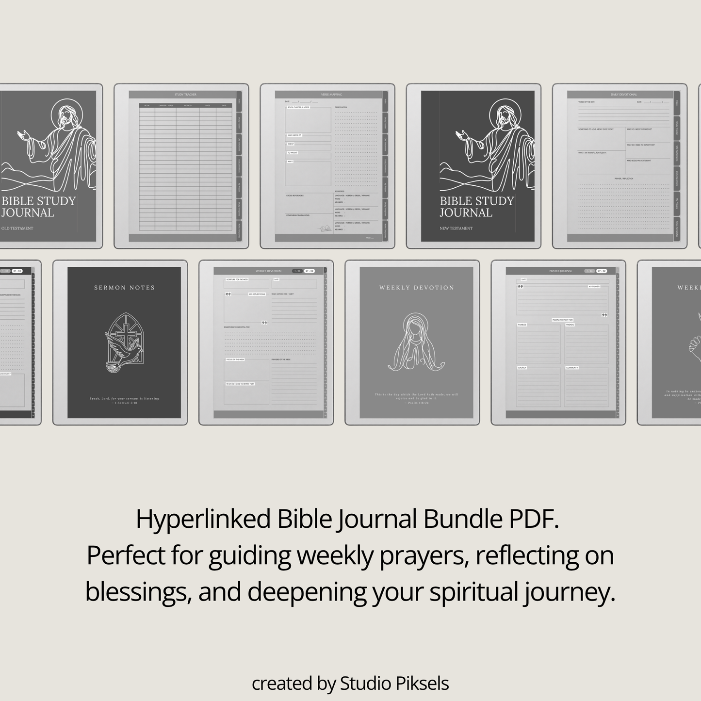 Bible Journal Bundle for reMarkable Paper Pure & reMarkable 2 with Bible study journals, sermon notes, prayer journal, devotion planner & hyperlinked templates.