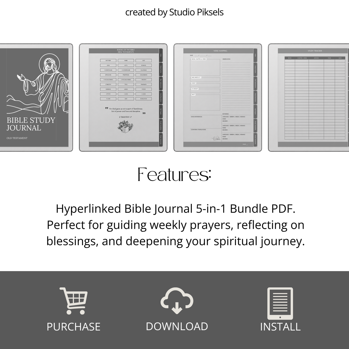 Bible Journal Bundle for reMarkable Paper Pure & reMarkable 2 with Bible study journals, sermon notes, prayer journal, devotion planner & hyperlinked templates.