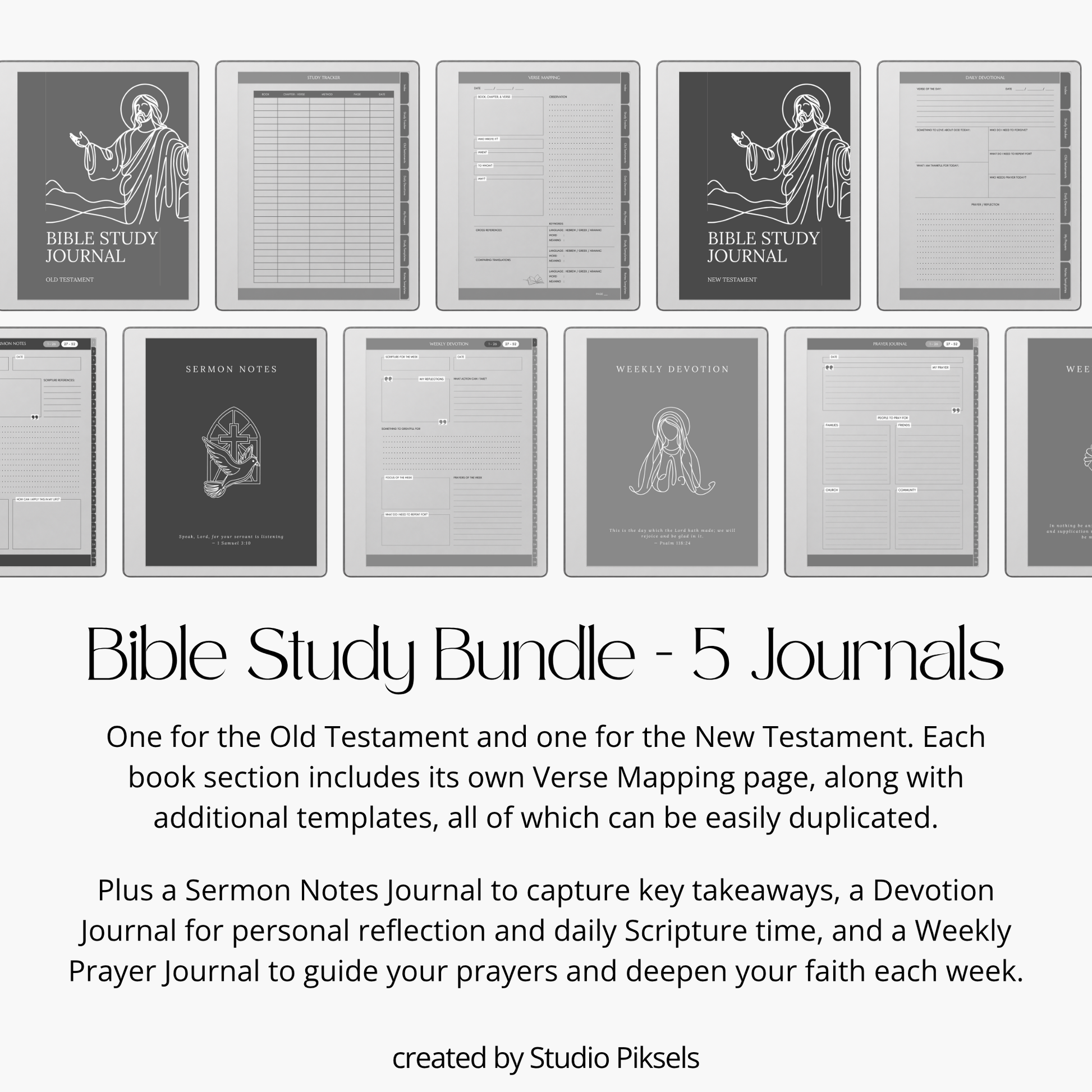Bible Journal Bundle for reMarkable Paper Pure & reMarkable 2 with Bible study journals, sermon notes, prayer journal, devotion planner & hyperlinked templates.