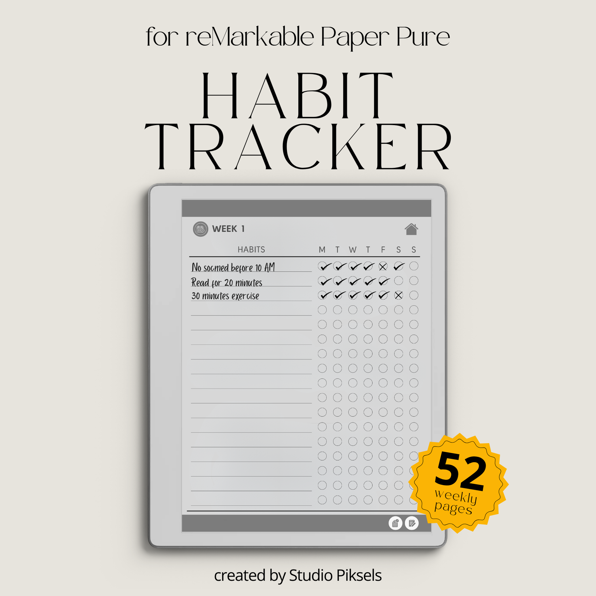 Weekly Habit Tracker for Remarkable Paper Pure