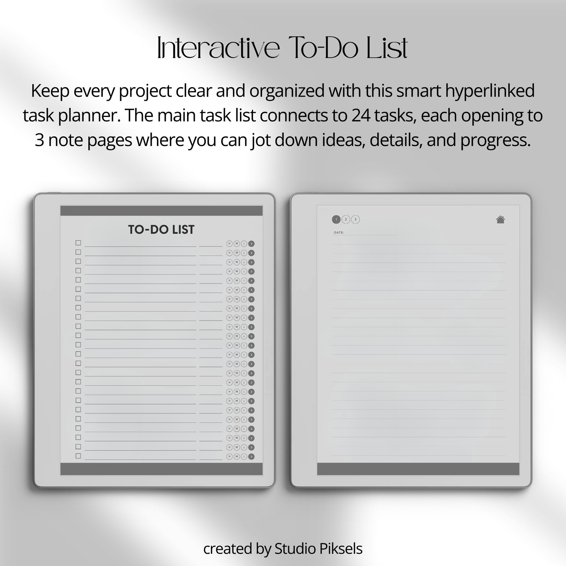 Interactive To Do List Notebook for reMarkable Paper Pure