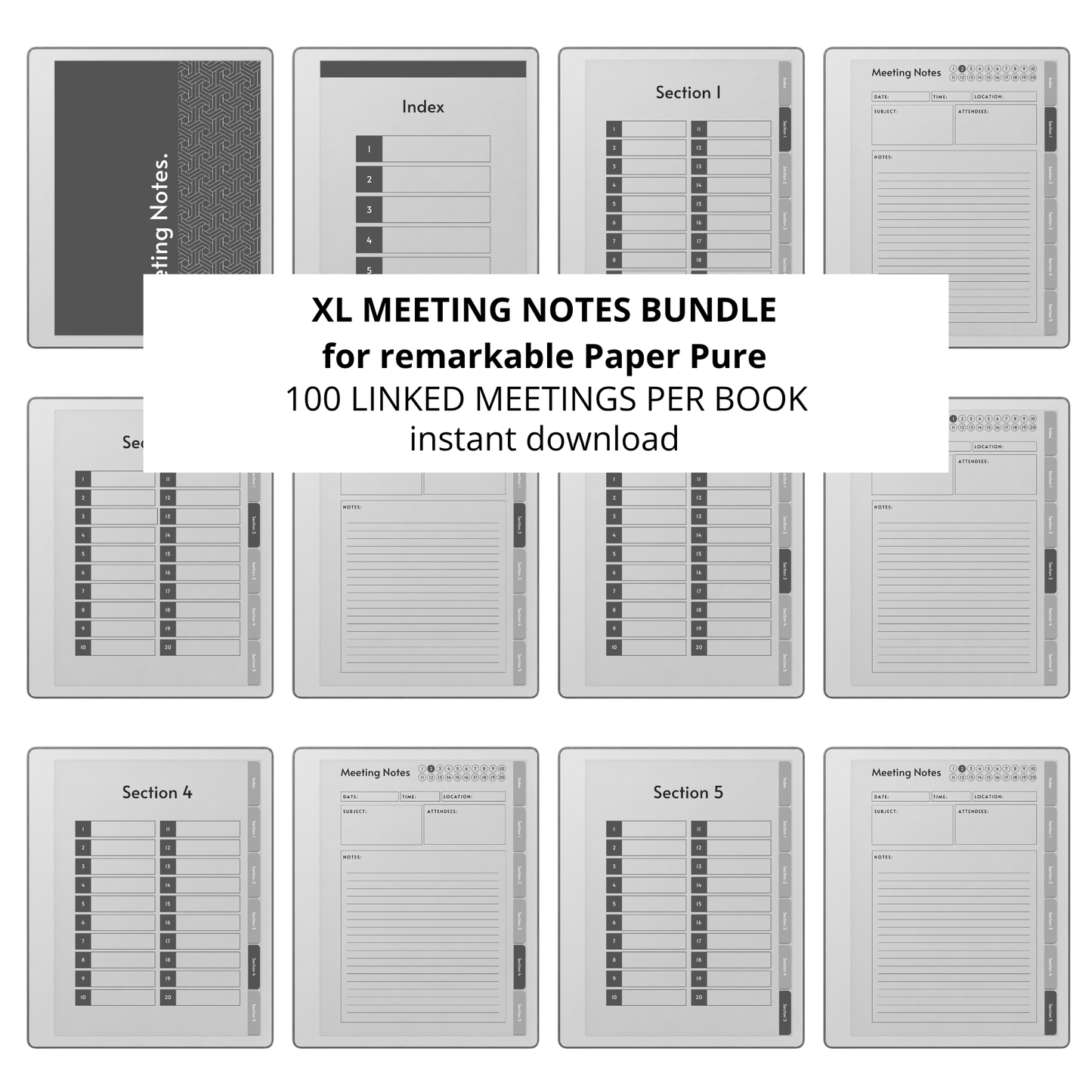 Meeting Minutes Notebook Bundle for reMarkable Paper Pure