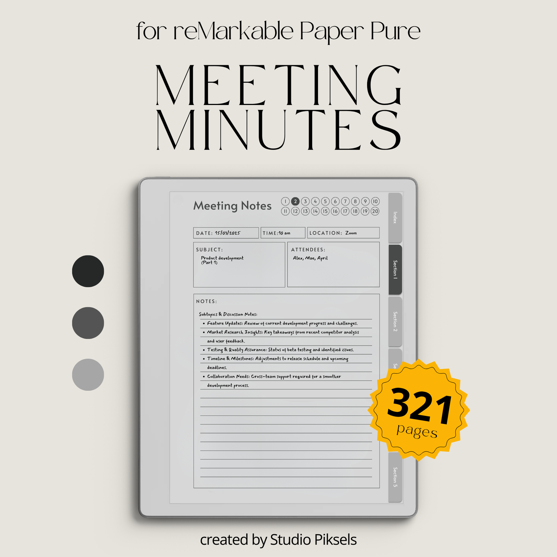 Meeting Minutes Notebook Bundle for reMarkable Paper Pure