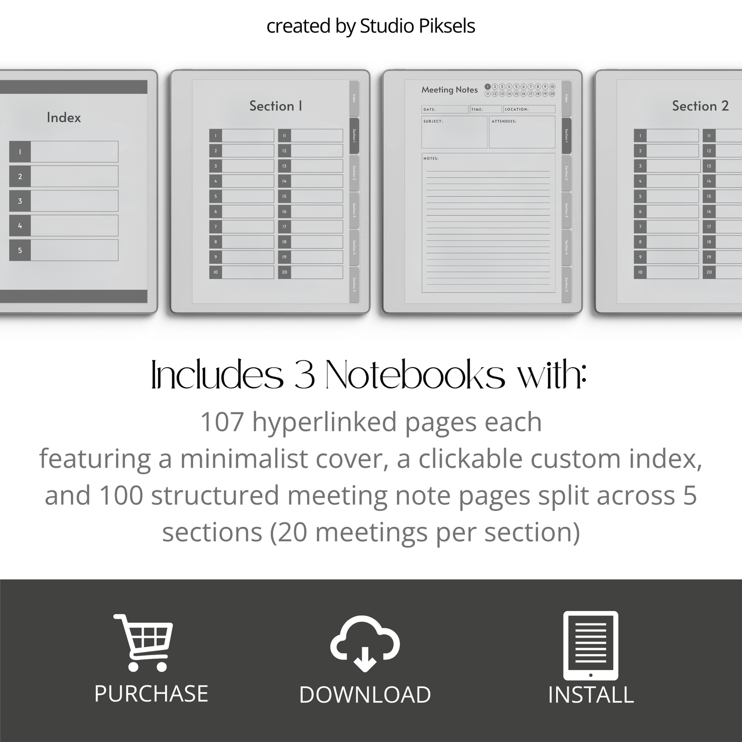 Meeting Minutes Notebook Bundle for reMarkable Paper Pure