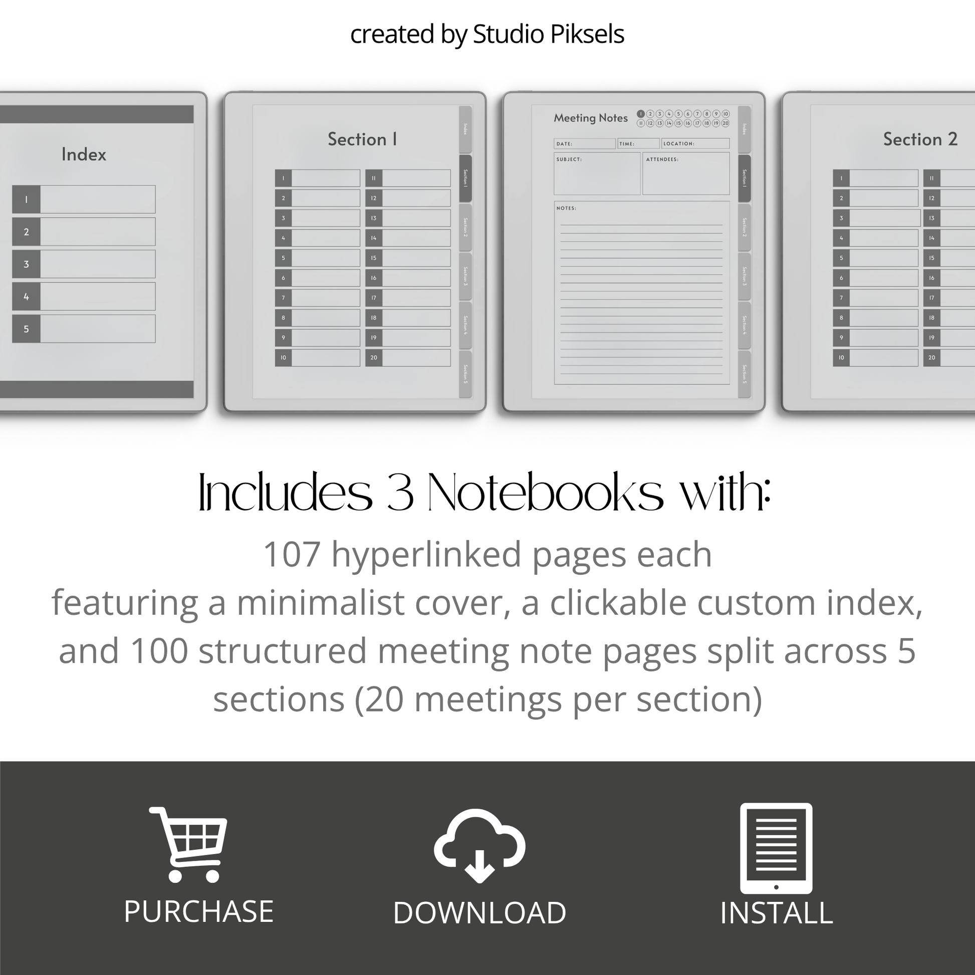 Meeting Minutes Notebook Bundle for reMarkable Paper Pure