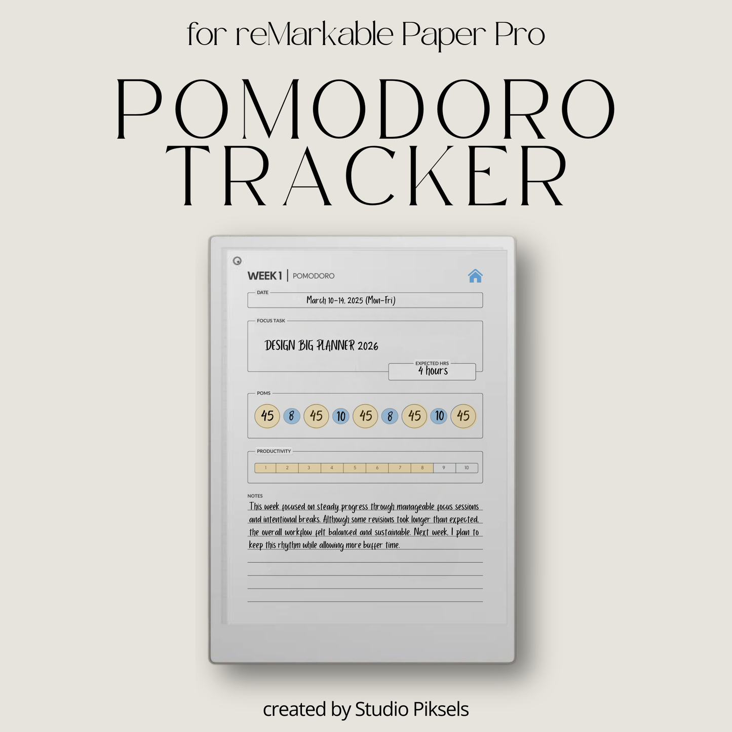 Pomodoro Productivity Tool for reMarkable Paper Pro