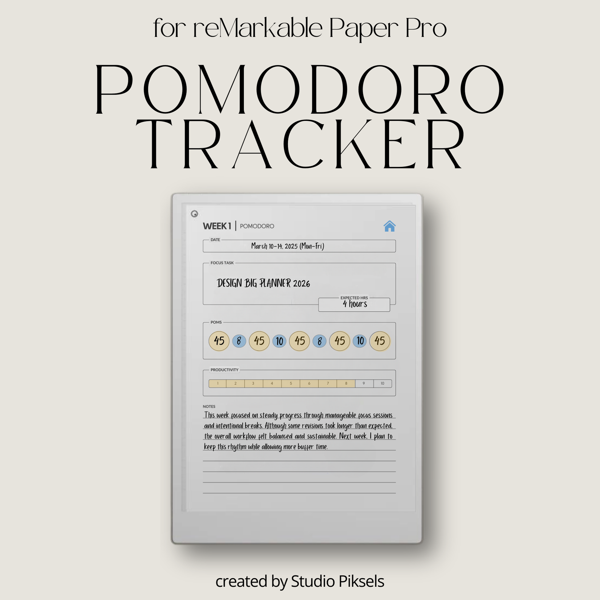 Pomodoro Productivity Tool for reMarkable Paper Pro