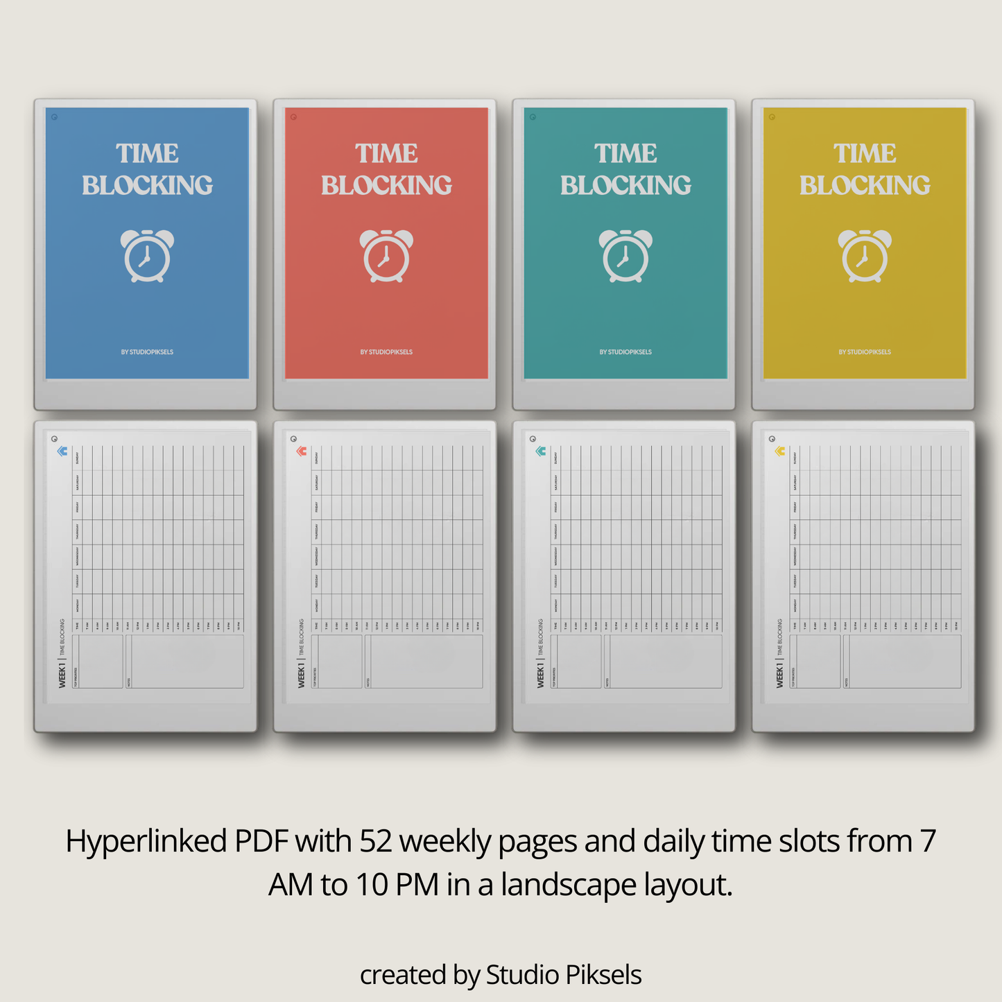 Landscape Time Blocker With Week Schedule for reMarkable Paper Pro