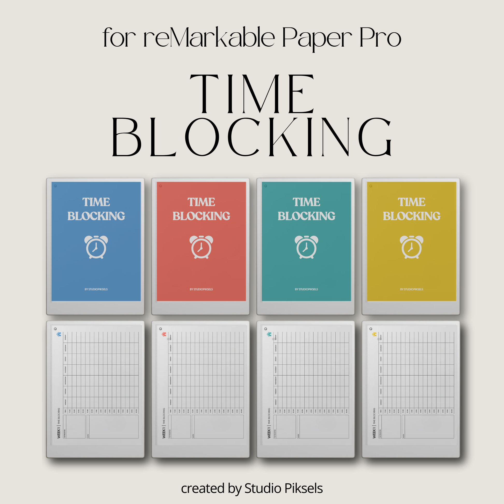 Landscape Time Blocker With Week Schedule for reMarkable Paper Pro