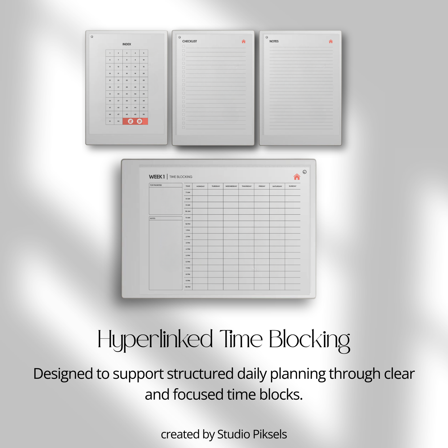 Landscape Time Blocker With Week Schedule for reMarkable Paper Pro