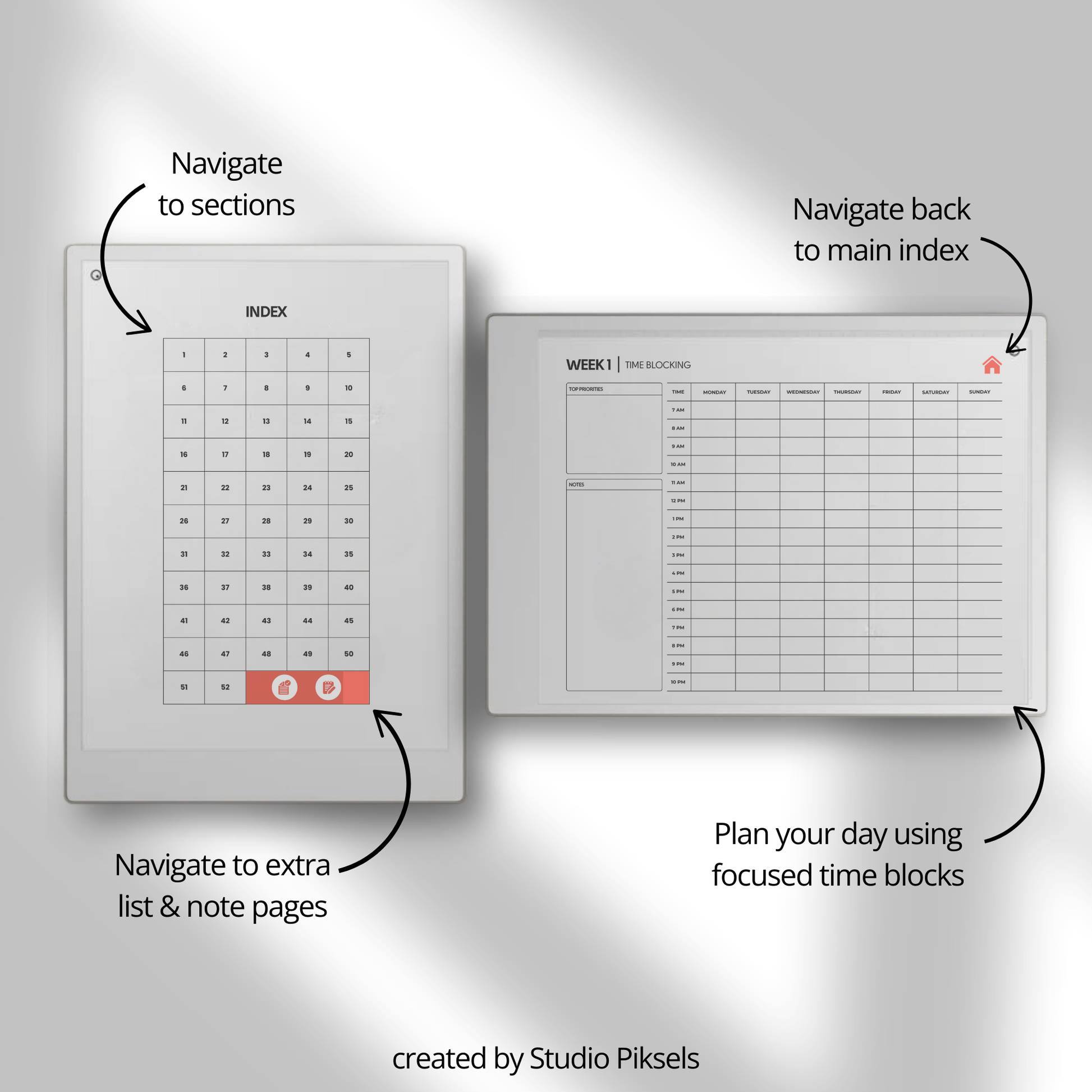 Landscape Time Blocker With Week Schedule for reMarkable Paper Pro