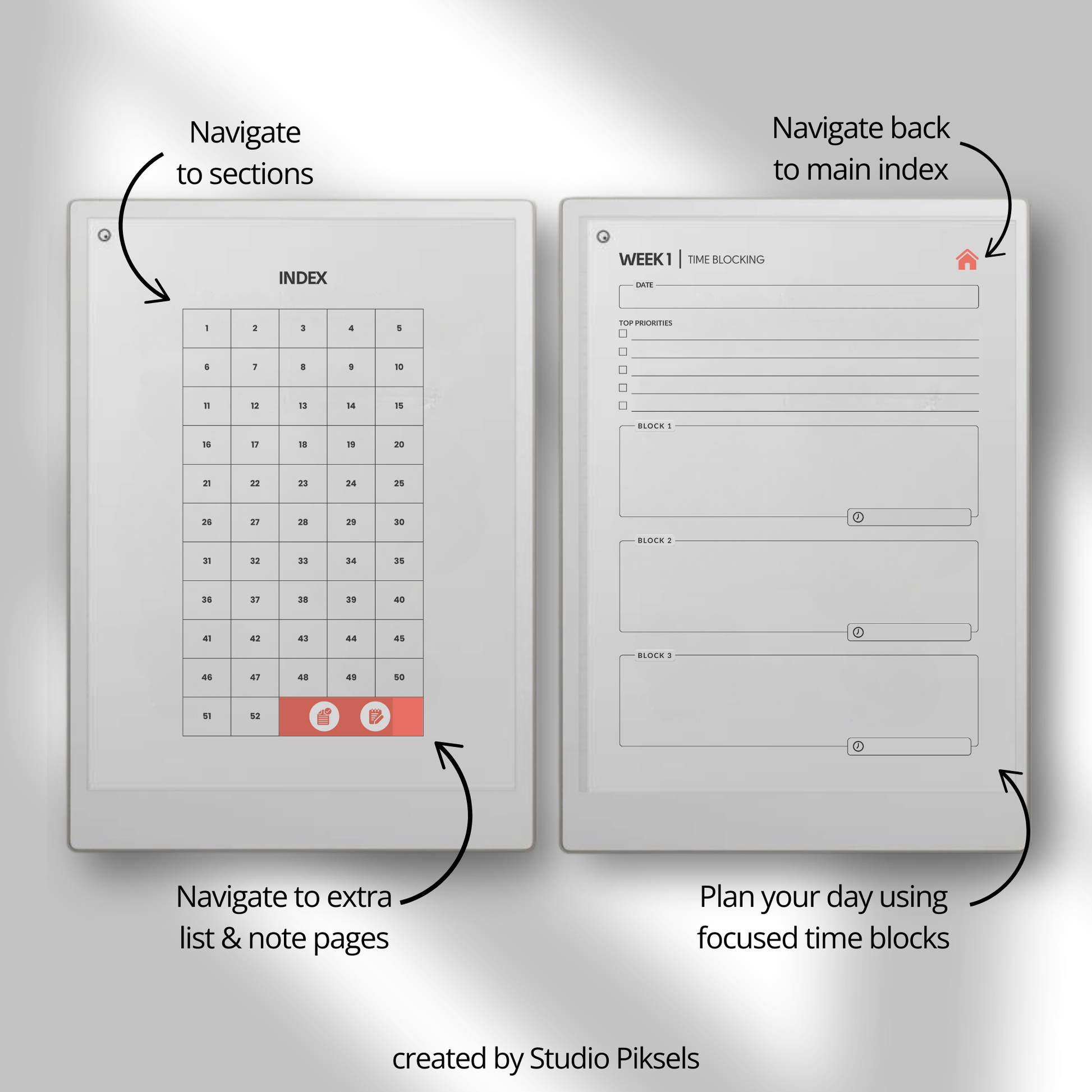 Time Blocking Focus Planner for reMarkable Paper Pro