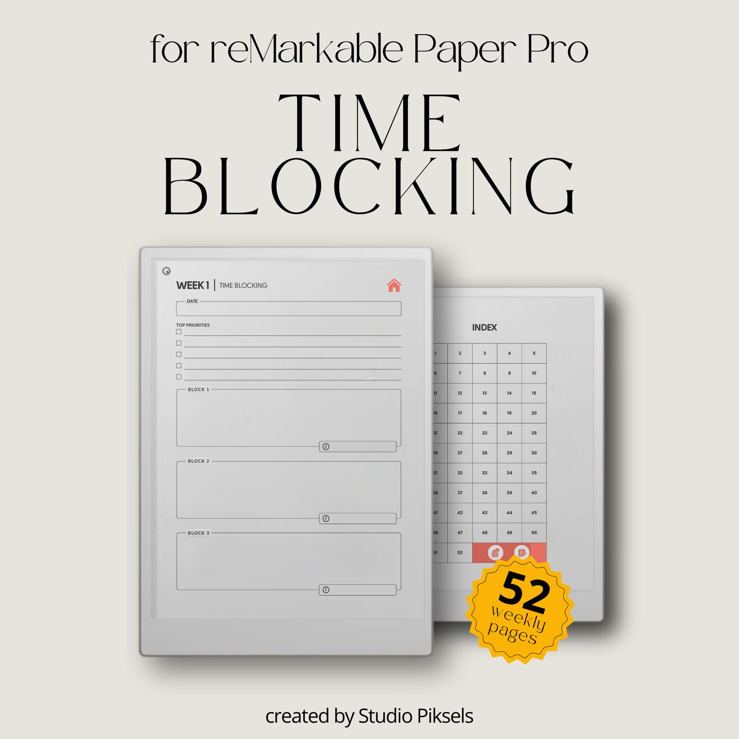 Time Blocking Focus Planner for reMarkable Paper Pro