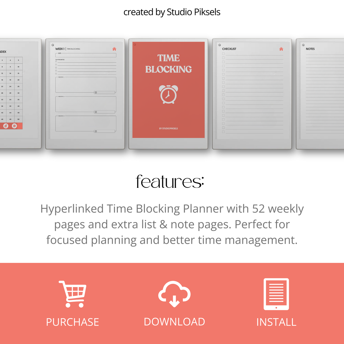 Time Blocking Focus Planner for reMarkable Paper Pro