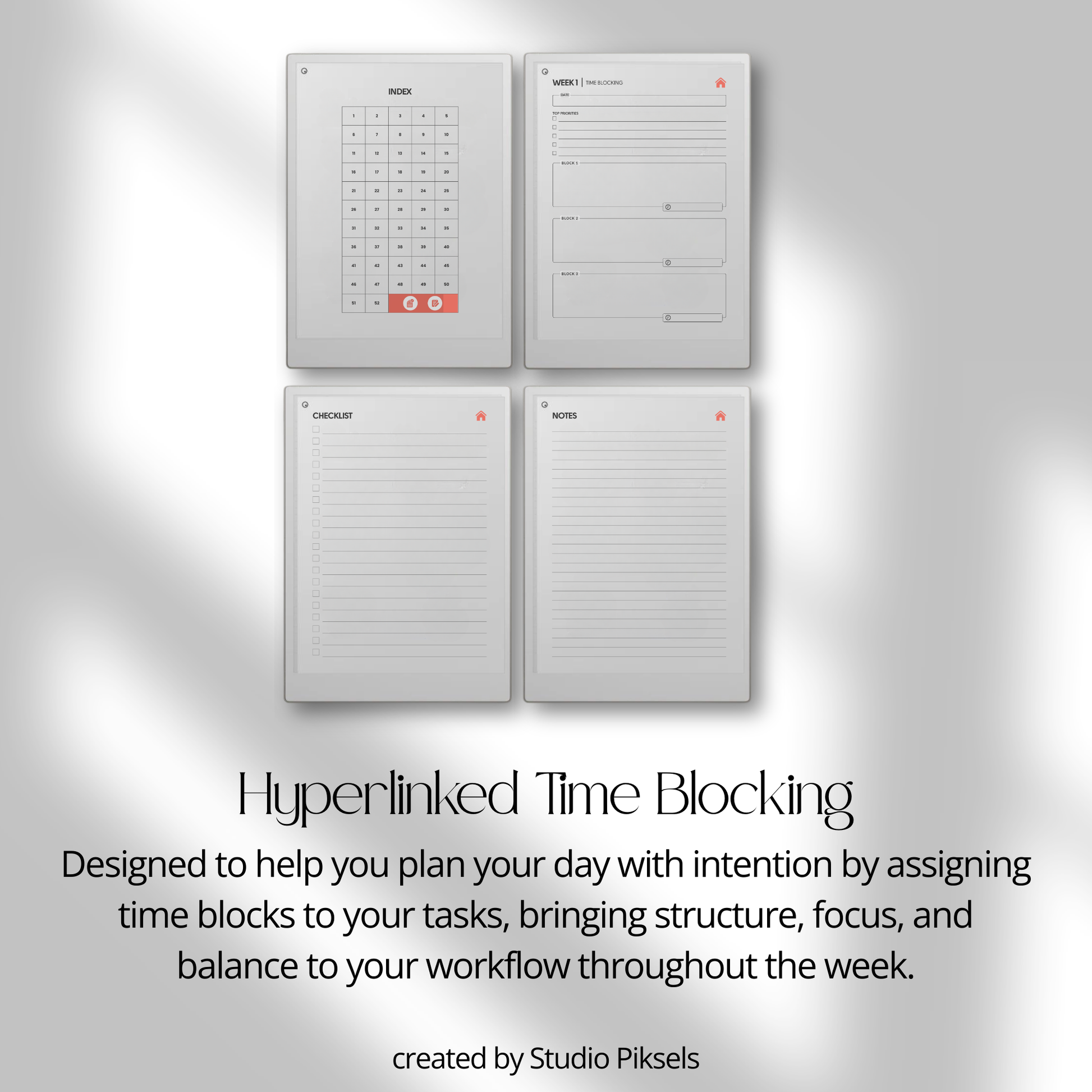 Time Blocking Focus Planner for reMarkable Paper Pro