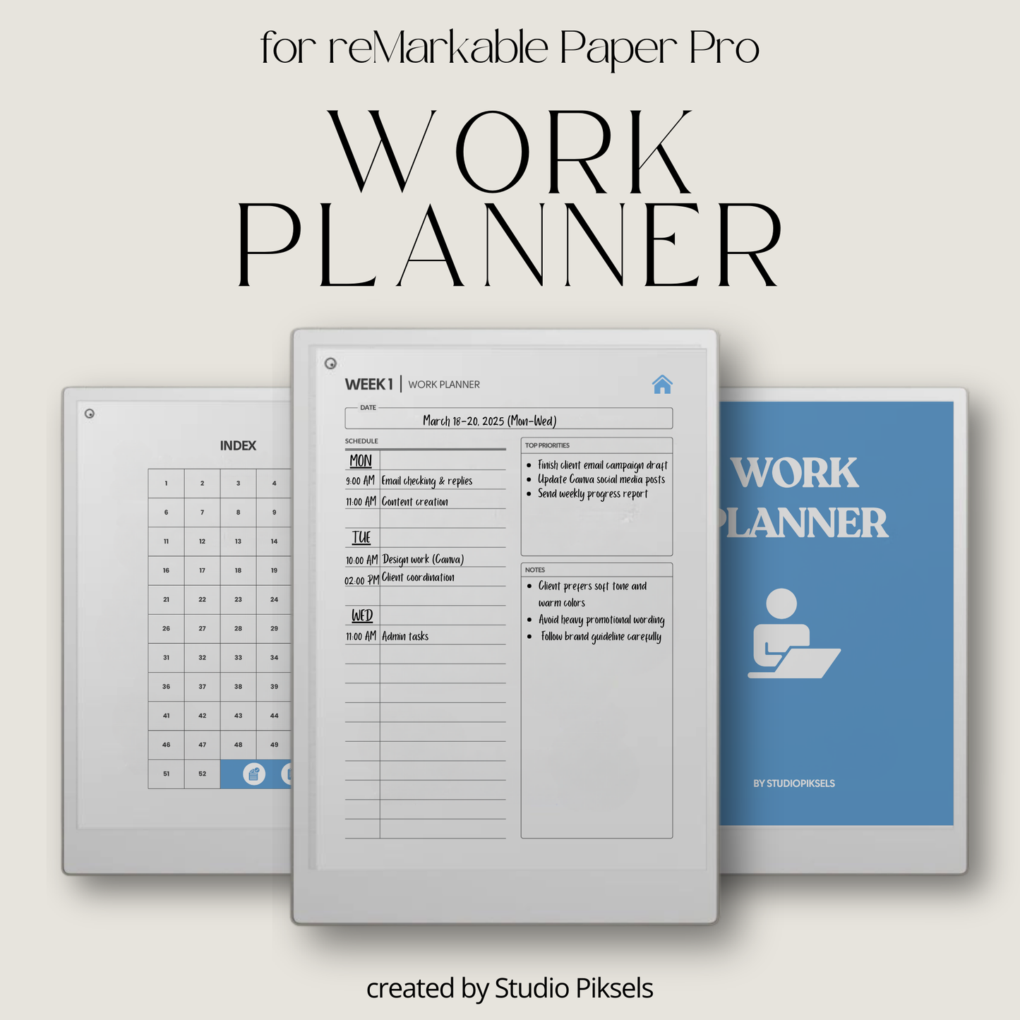 Weekly Work Session Planner for reMarkable Paper Pro