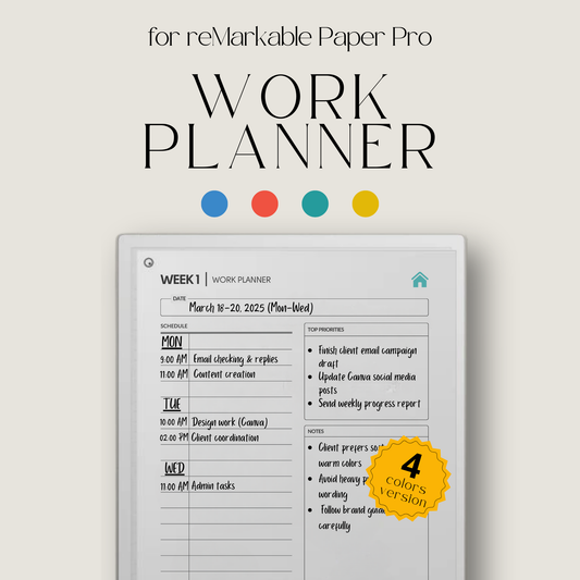 Weekly Work Session Planner for reMarkable Paper Pro