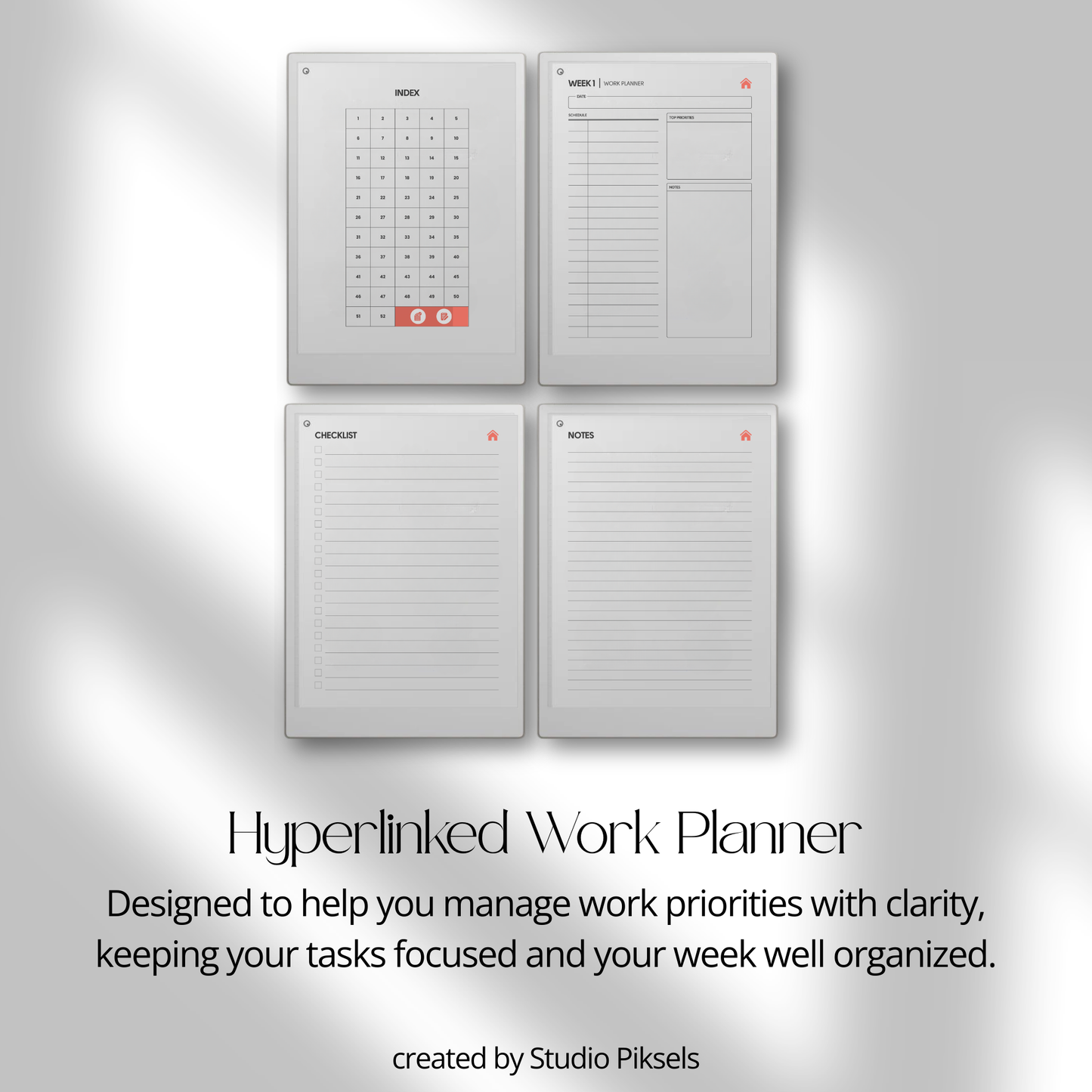Weekly Work Session Planner for reMarkable Paper Pro