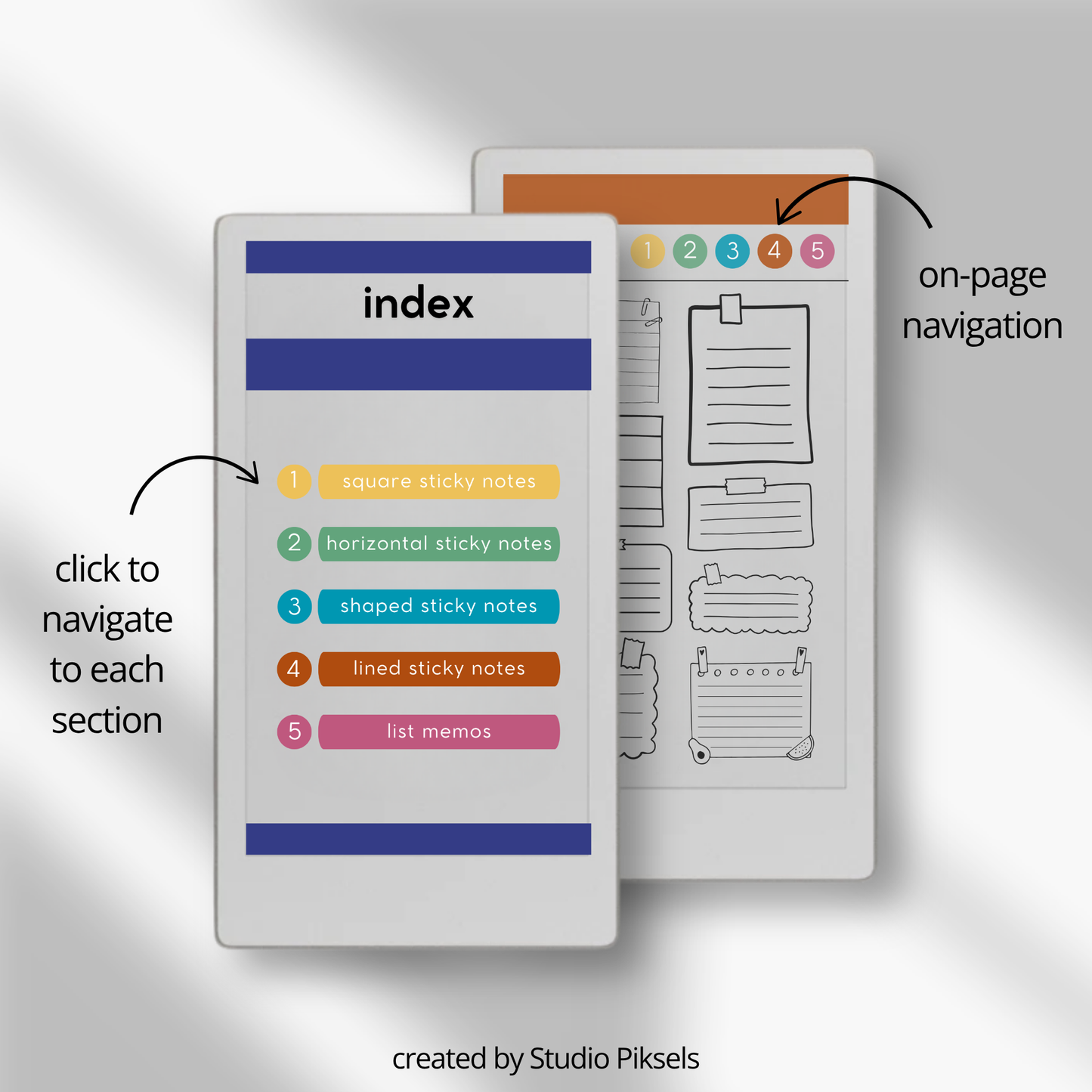Digital sticky note stickers for reMarkable Paper Pro Move with square, lined, shaped, horizontal, and list memo designs for the Capture Tool.