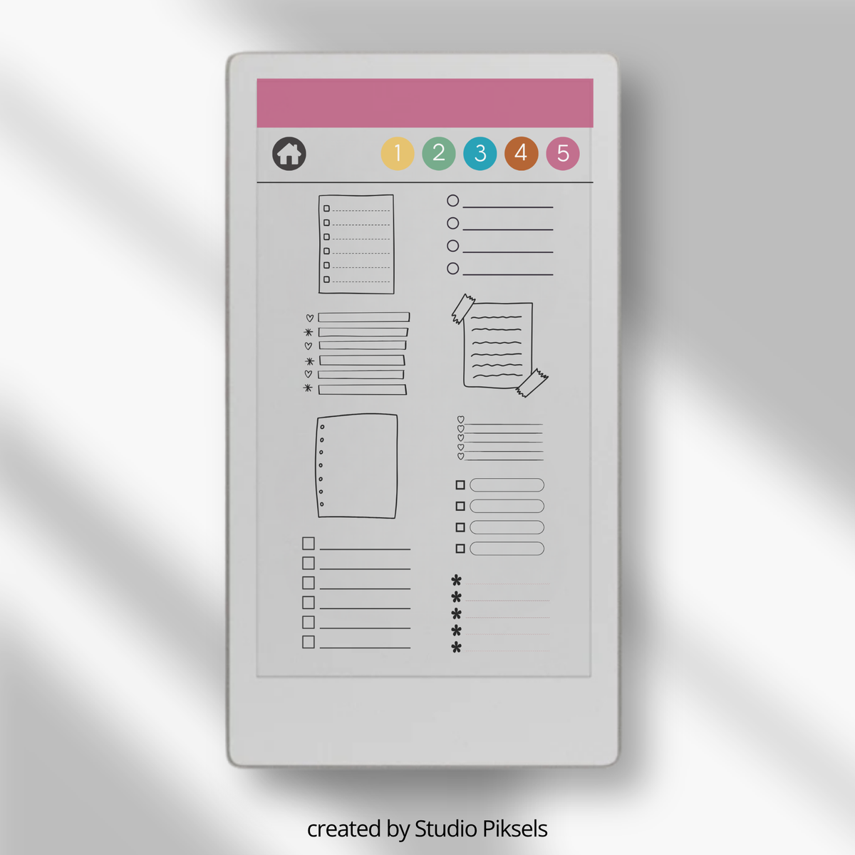 Digital sticky note stickers for reMarkable Paper Pro Move with square, lined, shaped, horizontal, and list memo designs for the Capture Tool.