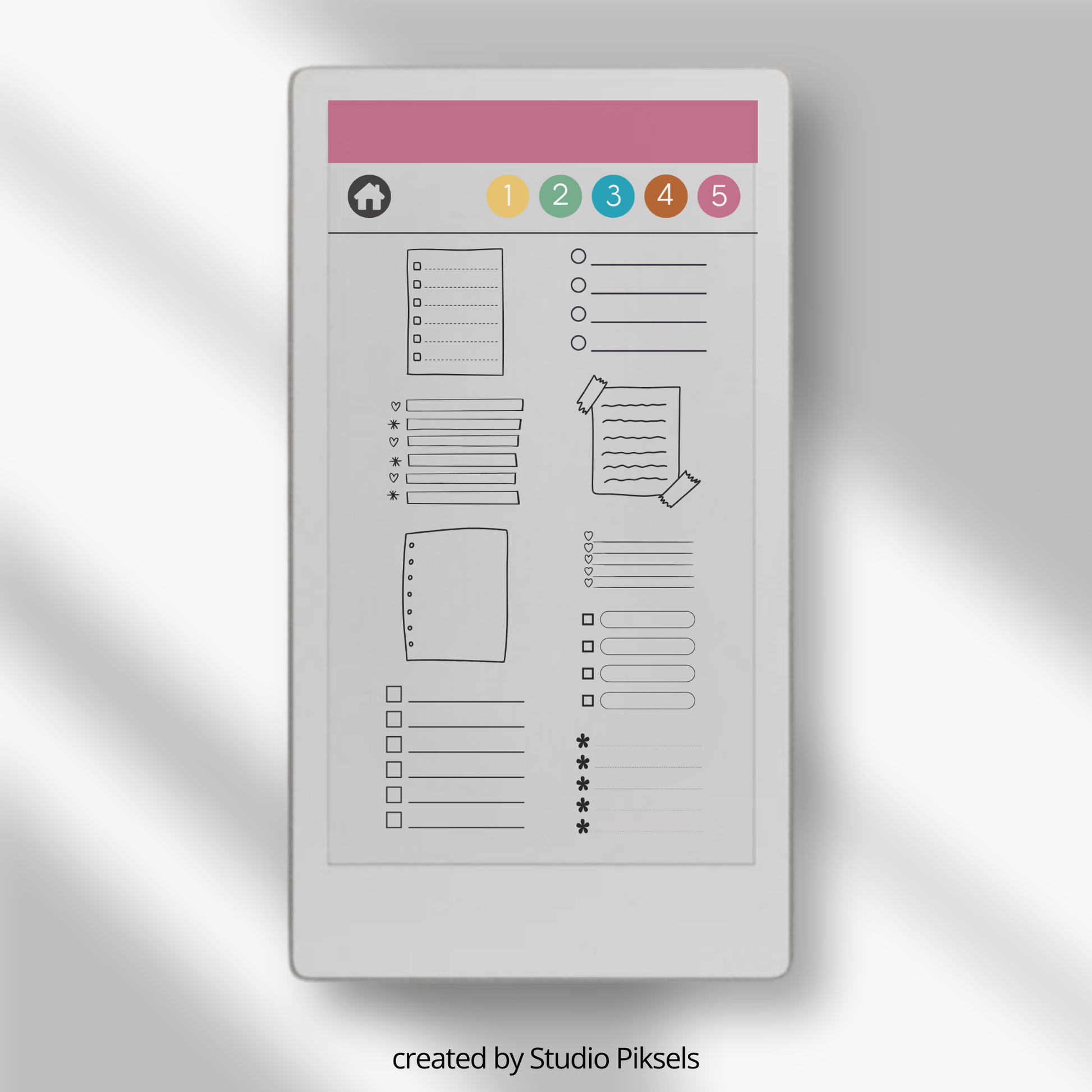 Digital sticky note stickers for reMarkable Paper Pro Move with square, lined, shaped, horizontal, and list memo designs for the Capture Tool.
