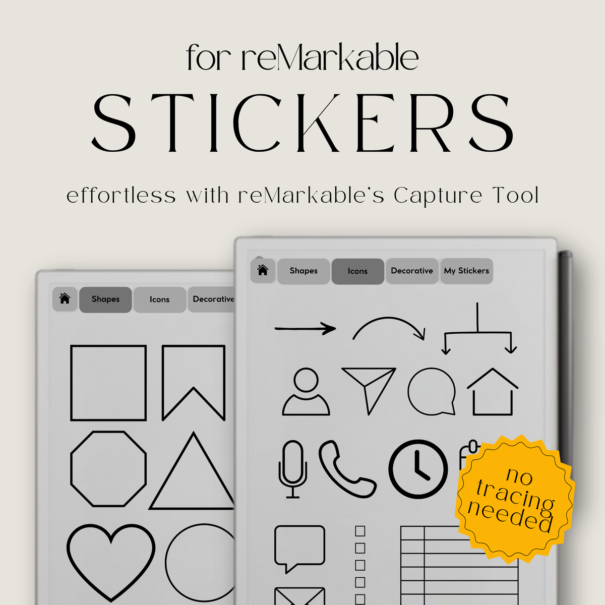 Create personalized digital stickers with this traceable sticker kit designed for reMarkable Paper Pro, reMarkable Paper Pure, and reMarkable 2. 
